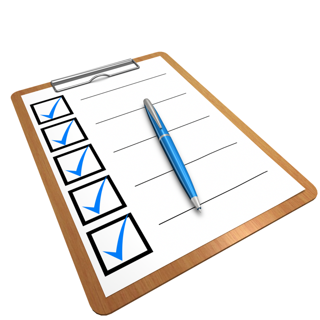 Checklist with documents and chemicals